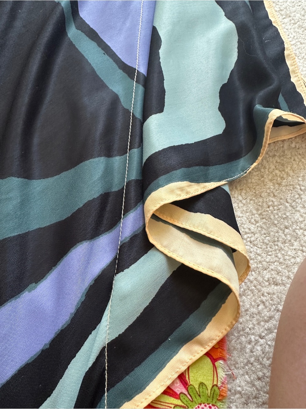 RACHEL Rachel Roy Asymmetrical Silky Dress with Teal, Mint & Beige Trim - Picture 11 of 13